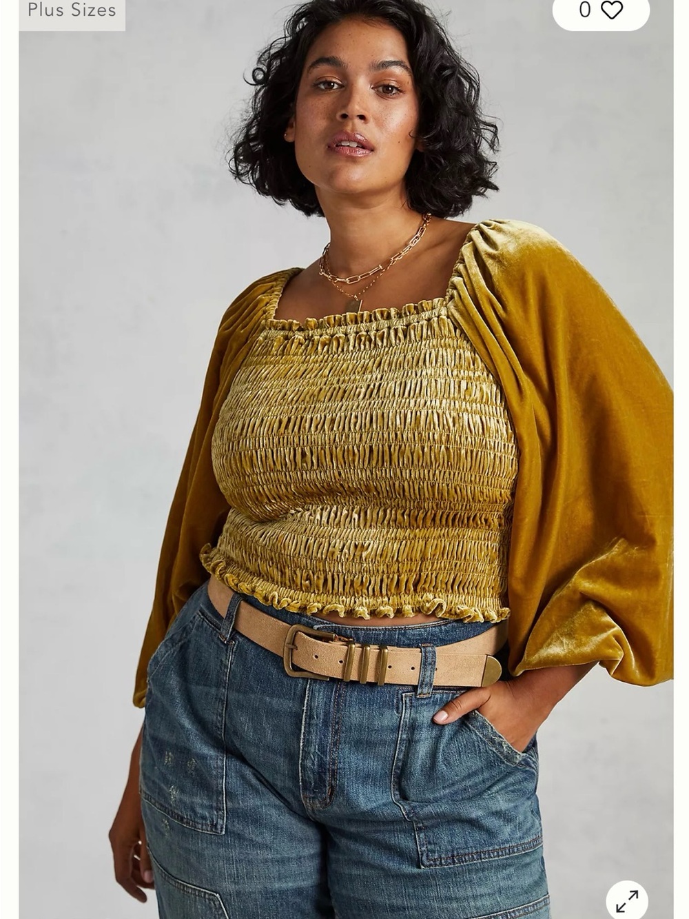 Anthropologie Smocked Square-Neck Crop Top in Mustard